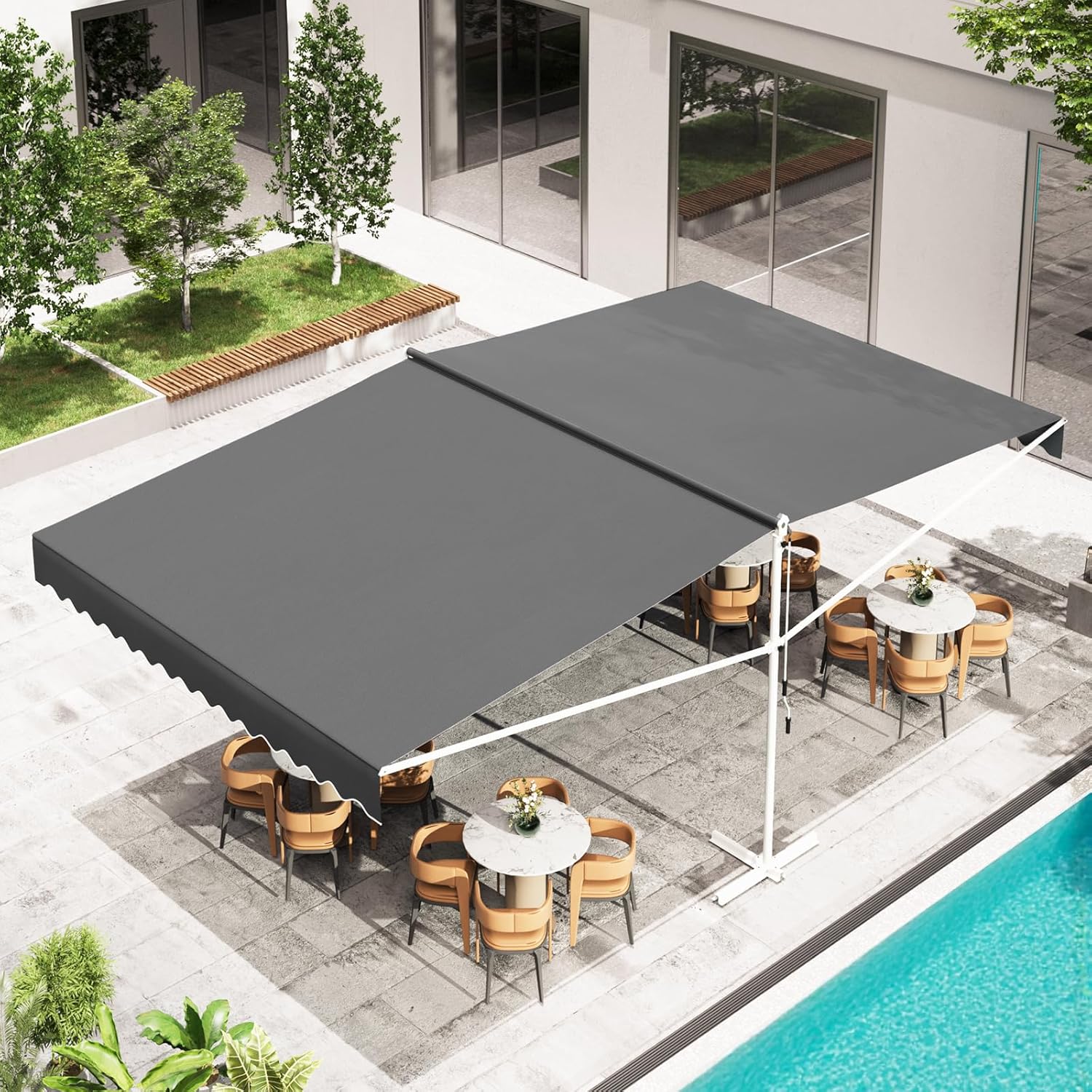 YODOLLA 13'x10' Dual Side Free Standing Retractable Awning, Dark Gray
