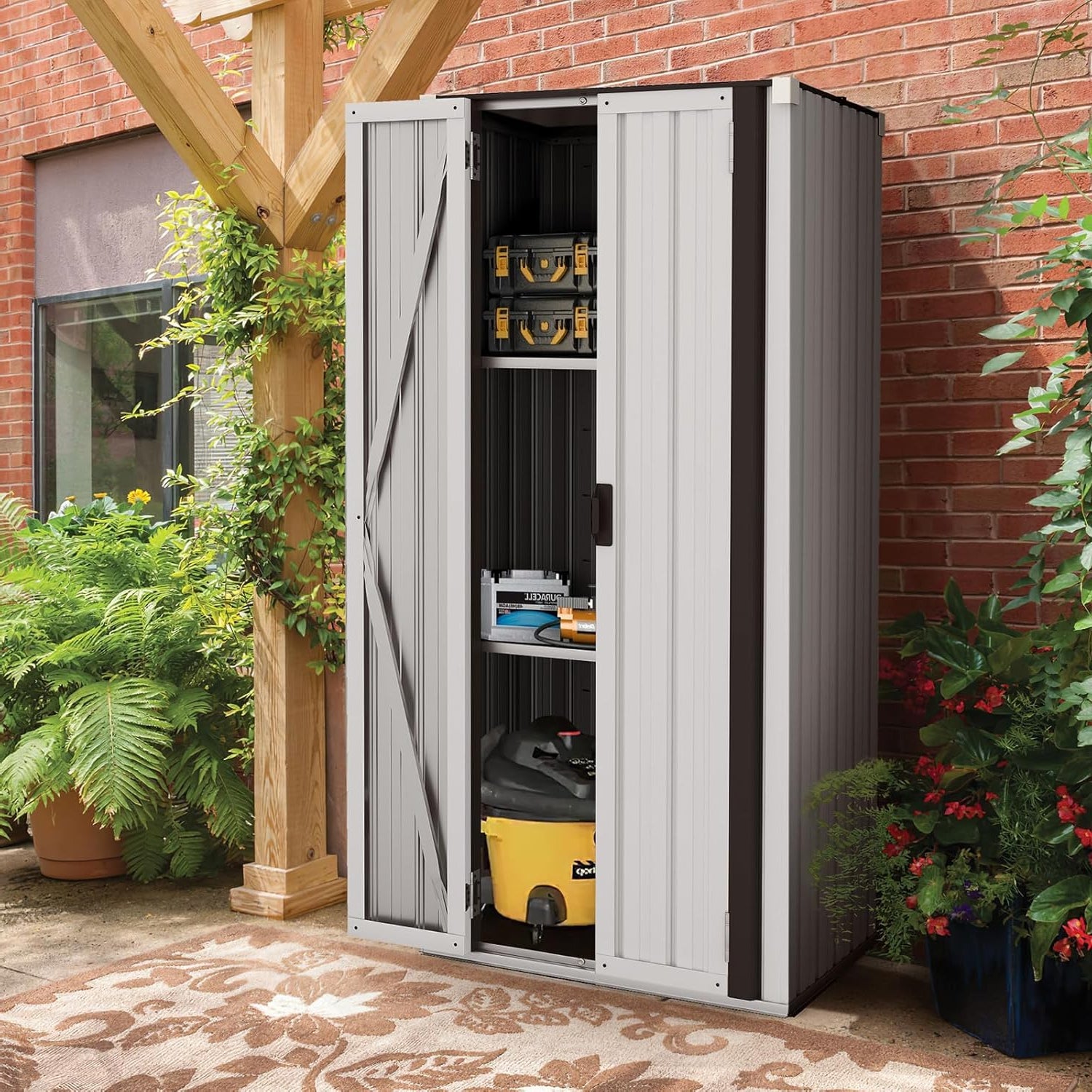 YODOLLA Outdoor Storage Cabinet Waterproof with Shelves Storage Shed, White