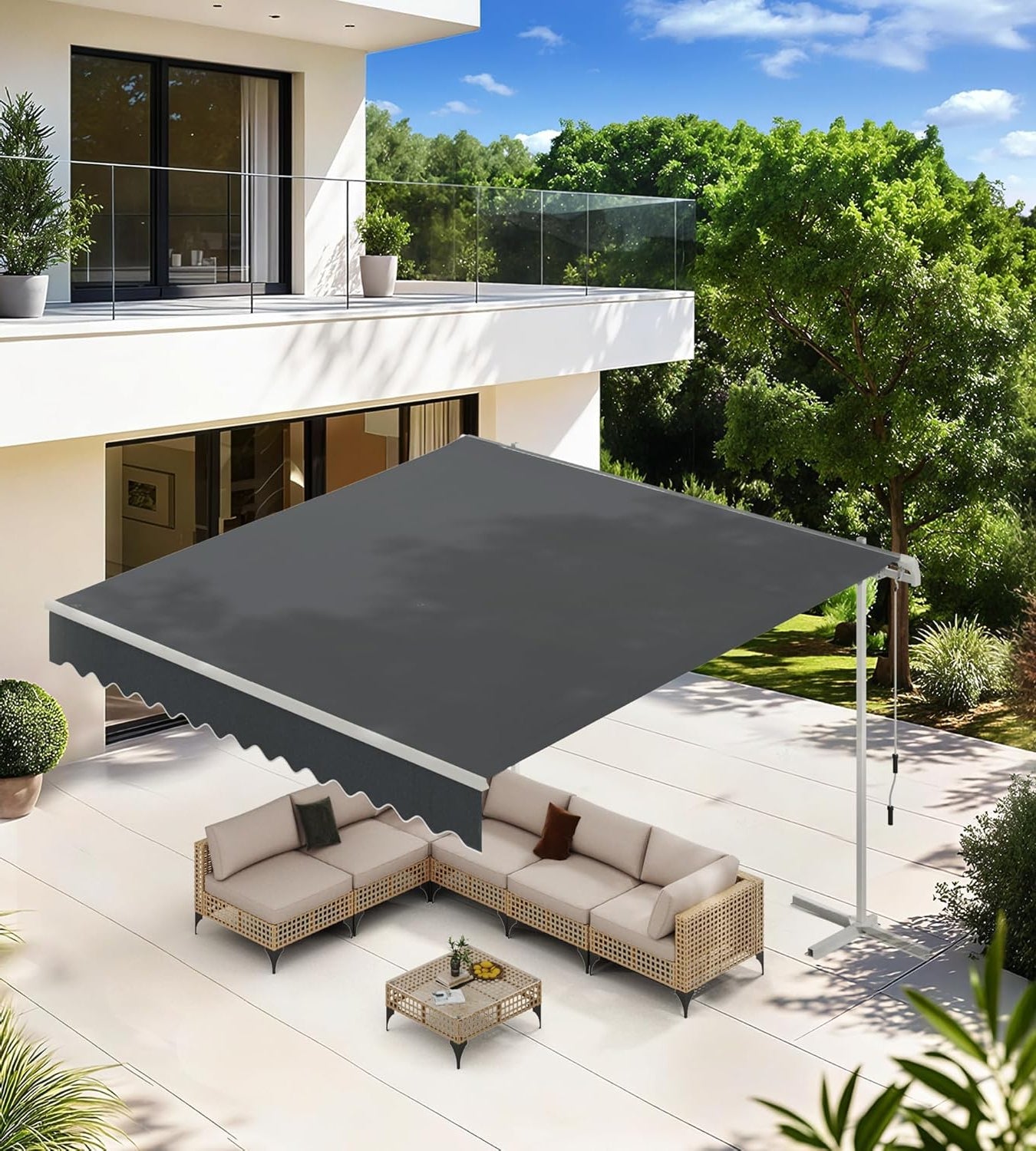 YODOLLA 10'x8' Single Side Free Standing Retractable Awning, Dark Gray