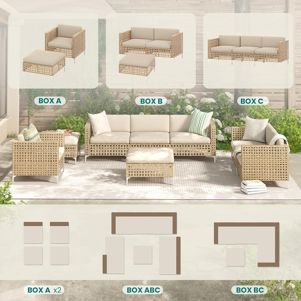 YODOLLA 8 Pieces Outdoor Wicker Patio Furniture Sofa