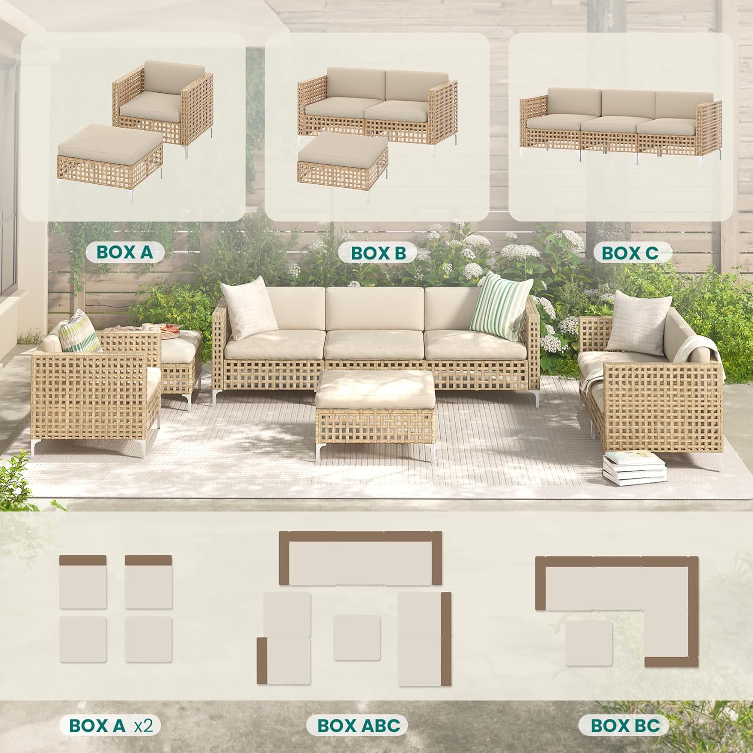 YODOLLA 8 Pieces Outdoor Wicker Patio Furniture Sofa