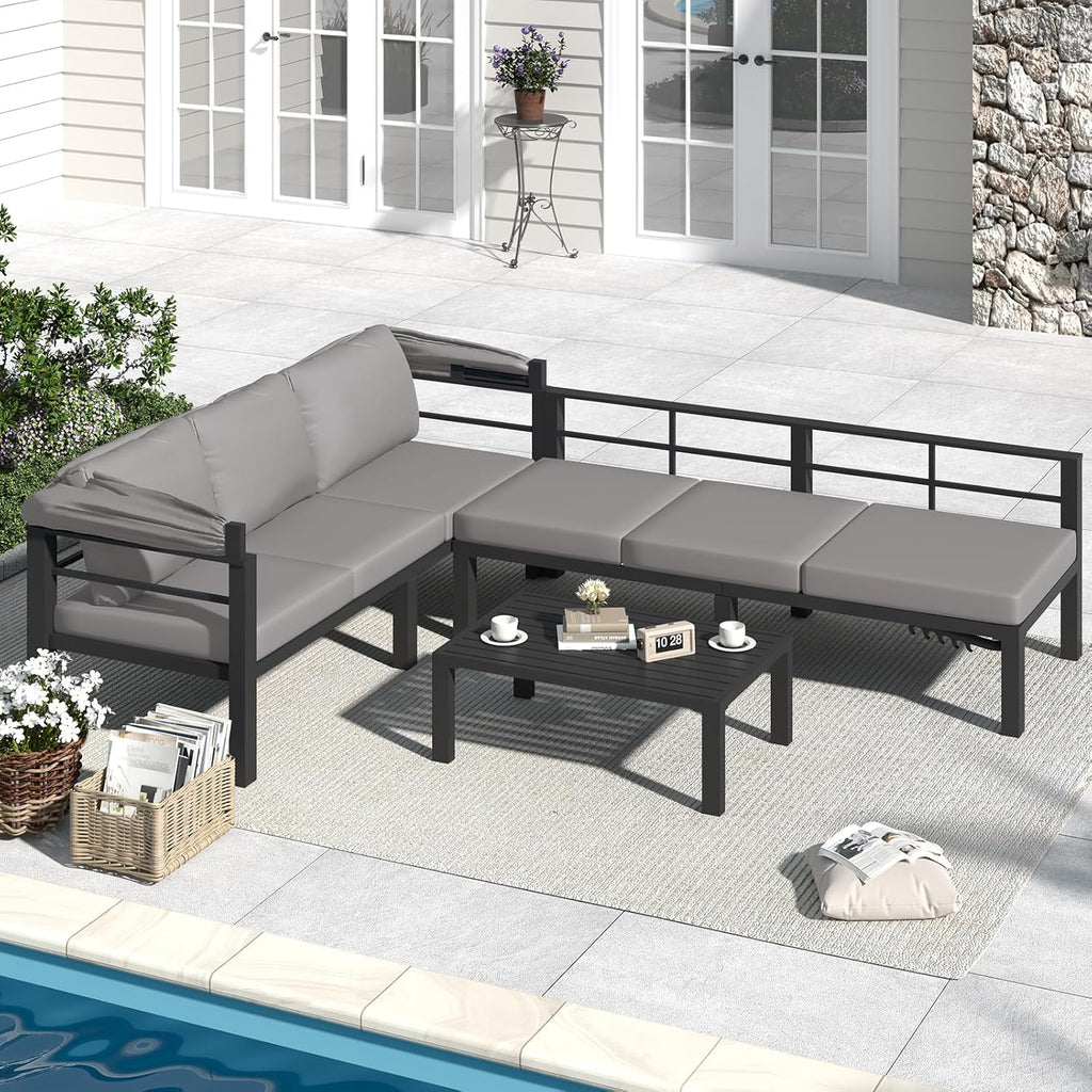 YODOLLA Patio Furniture Set with Retractable Canopy, Greybest