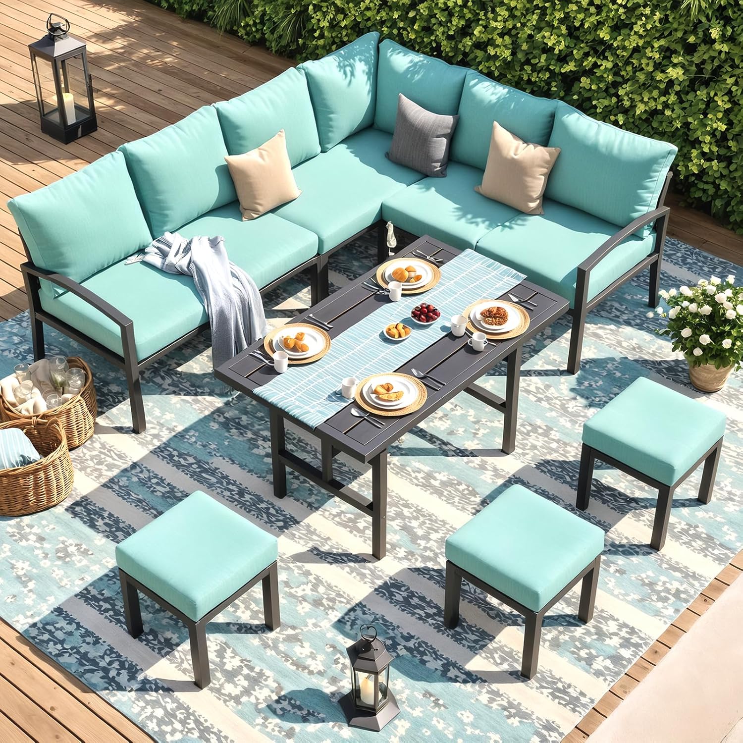 YODOLLA 7 Pieces Metal Patio Furniture Set, Green