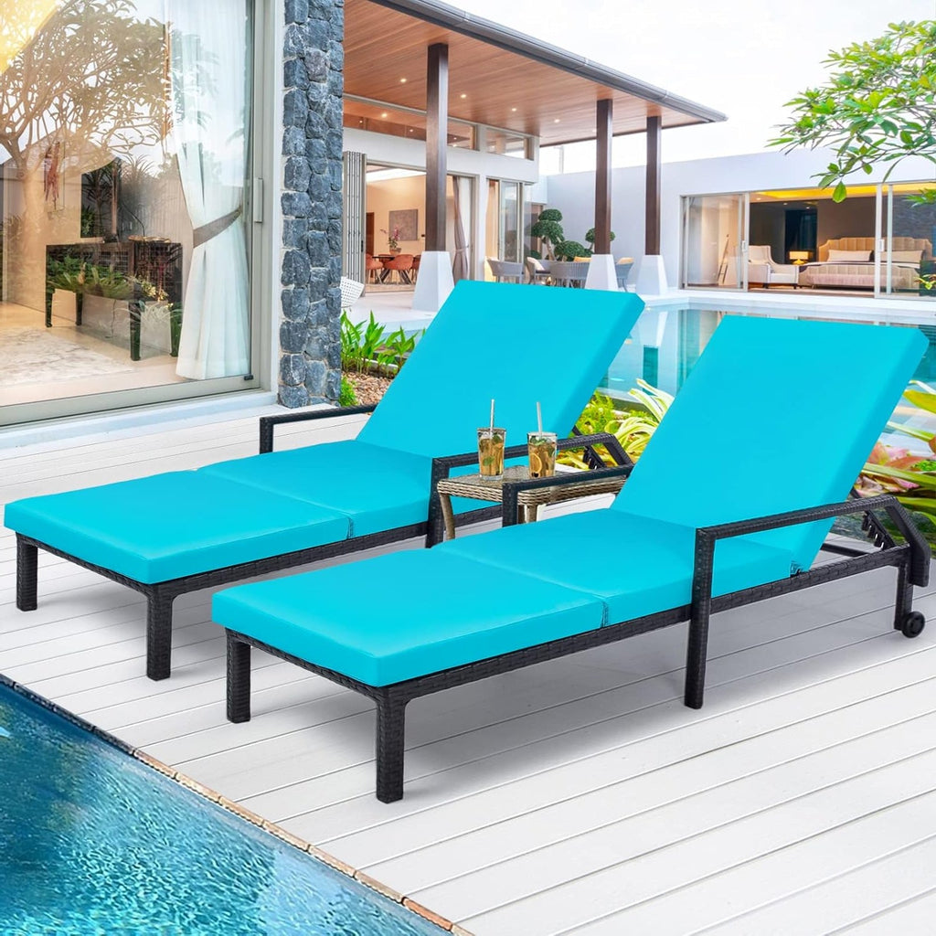 YODOLLA 2 PCS Outdoor Lounge Chairs, Black Rattan with Blue Cushion