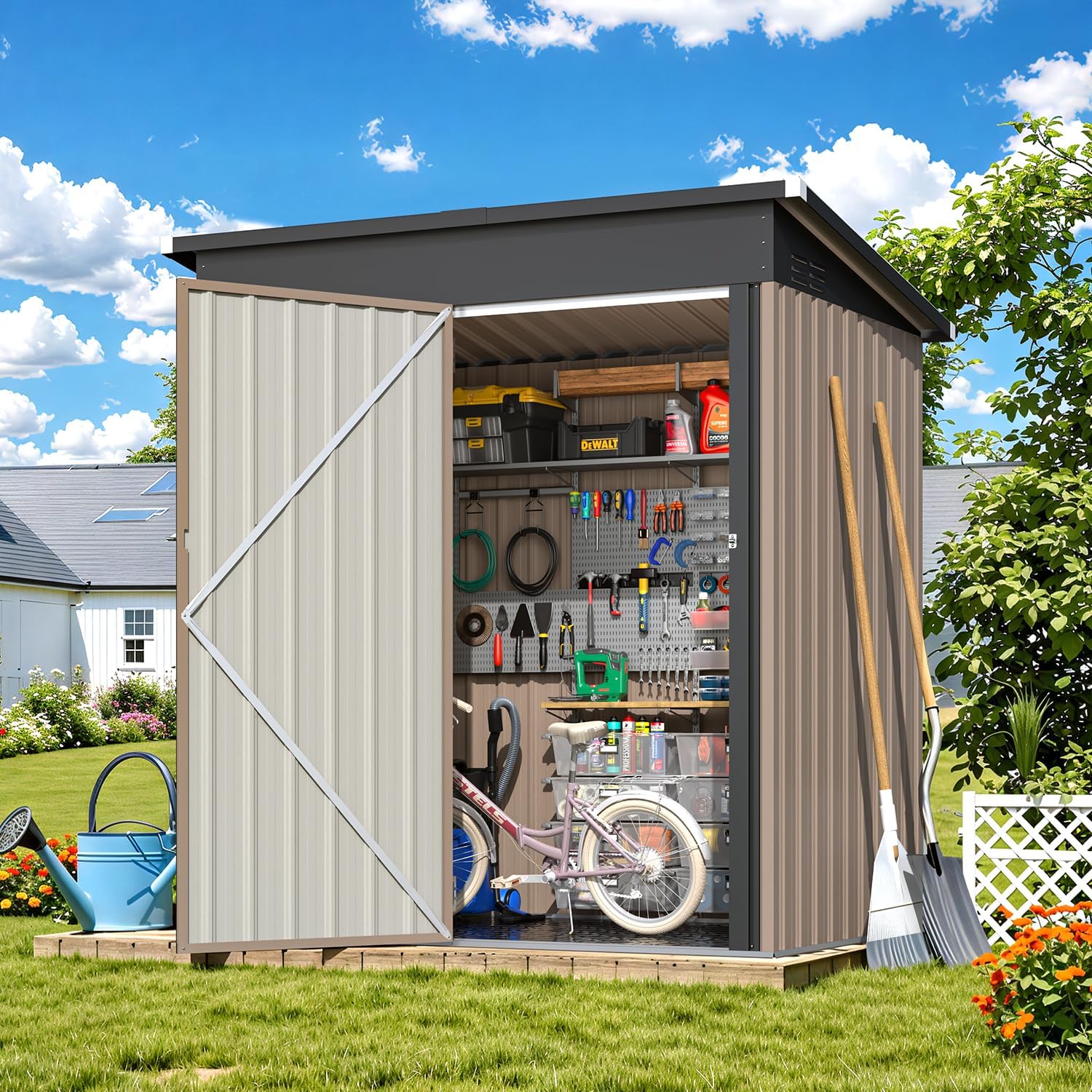 YODOLLA 5'x3' Outdoor Storage Shed with Floor Base