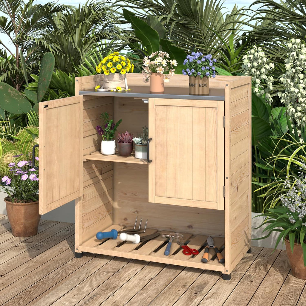 YODOLLA Potting Bench, Outdoor Wooden Storage Cabinet with Adjustable Shelfbest