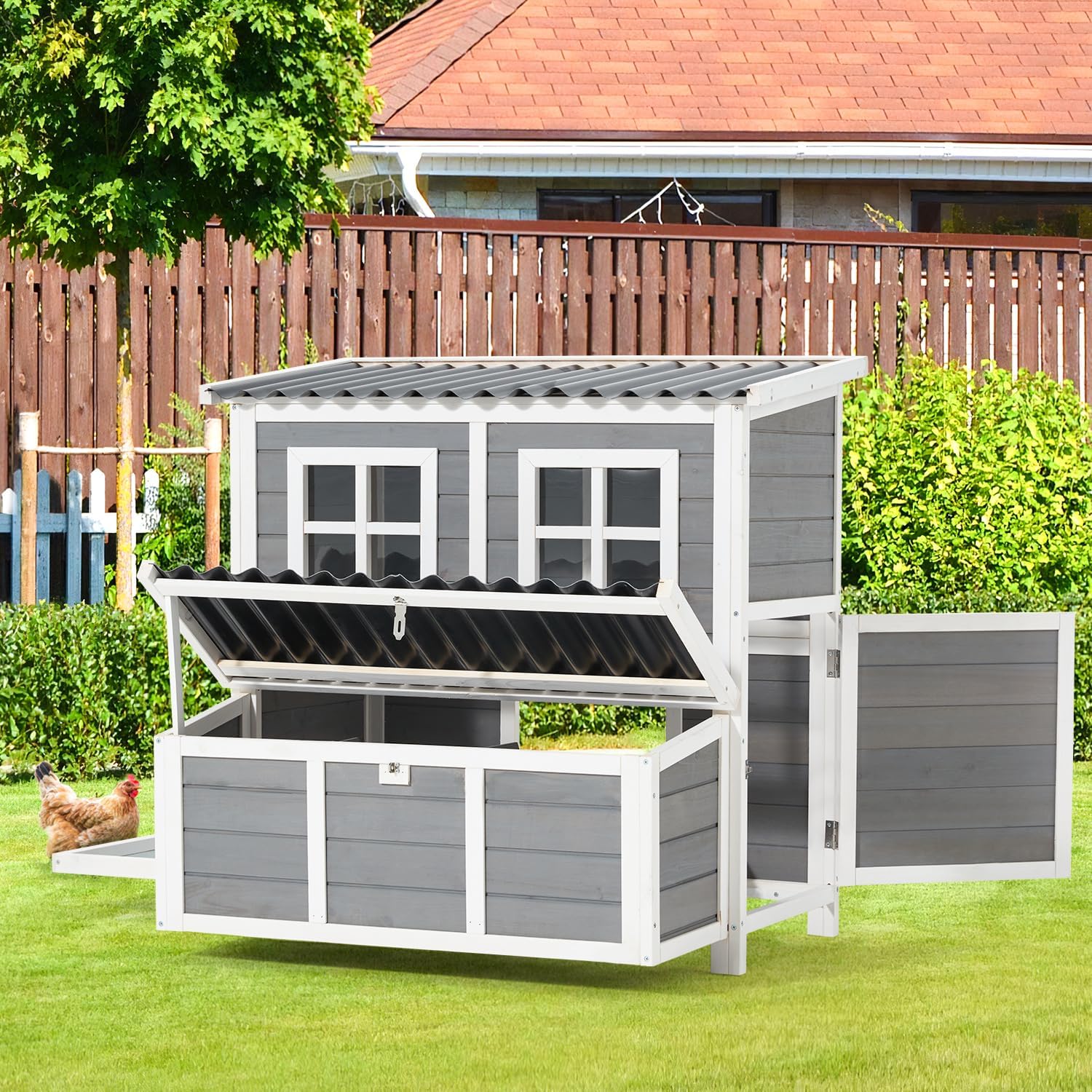 YODOLLA Chicken Coop, 40" Large Wooden Chicken Hutch with 3 Lockable Nesting Boxes