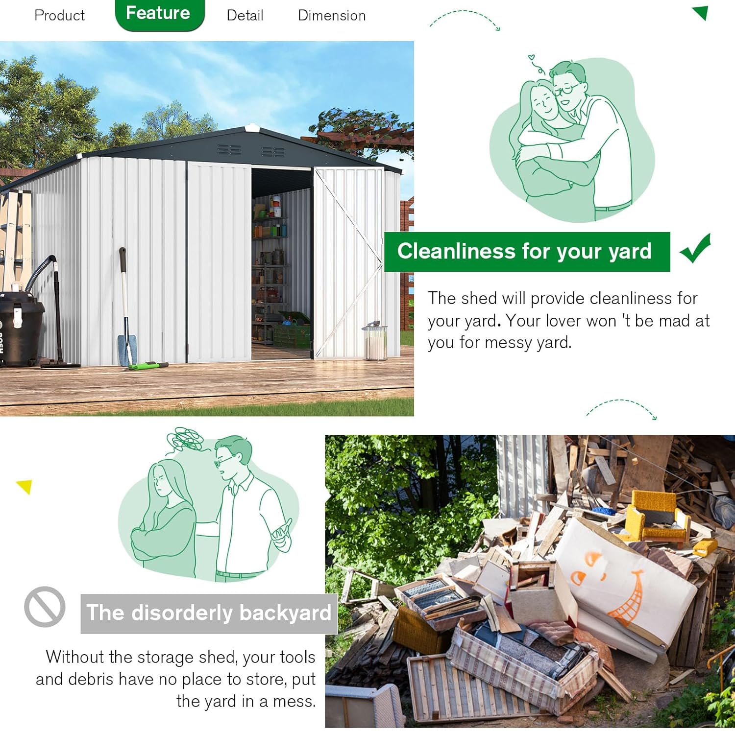 YODOLLA 10'x10' White Metal Storage Shed