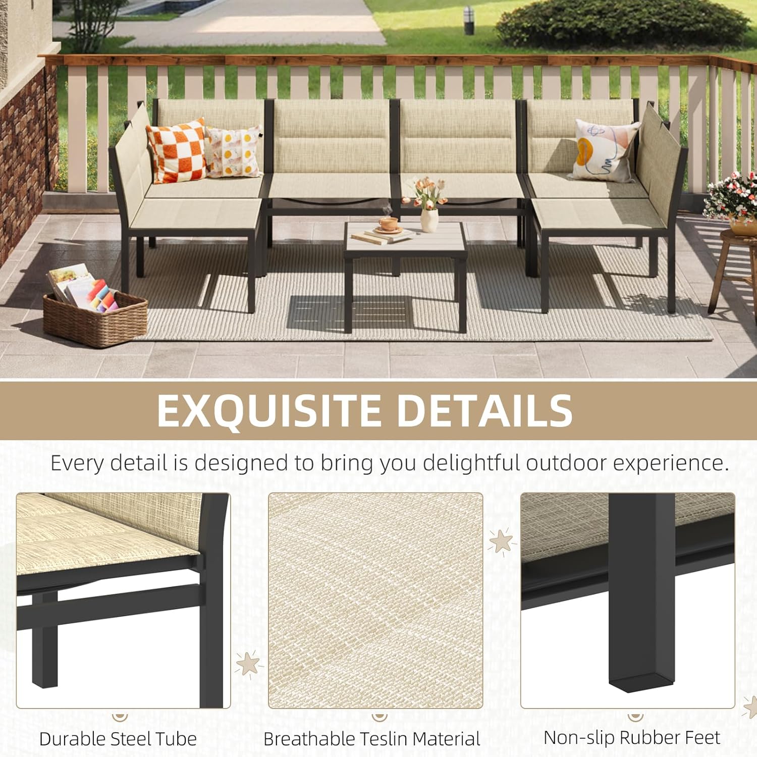 YODOLLA 7-Pc Sectional Patio Set Textilene Fabric, Yellowbest