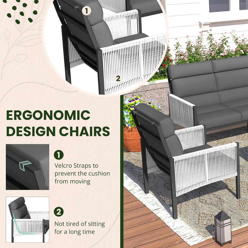 YODOLLA 4 Pieces Aluminum Patio Furniture Set with PE Rope Armrest, Dark Greybest