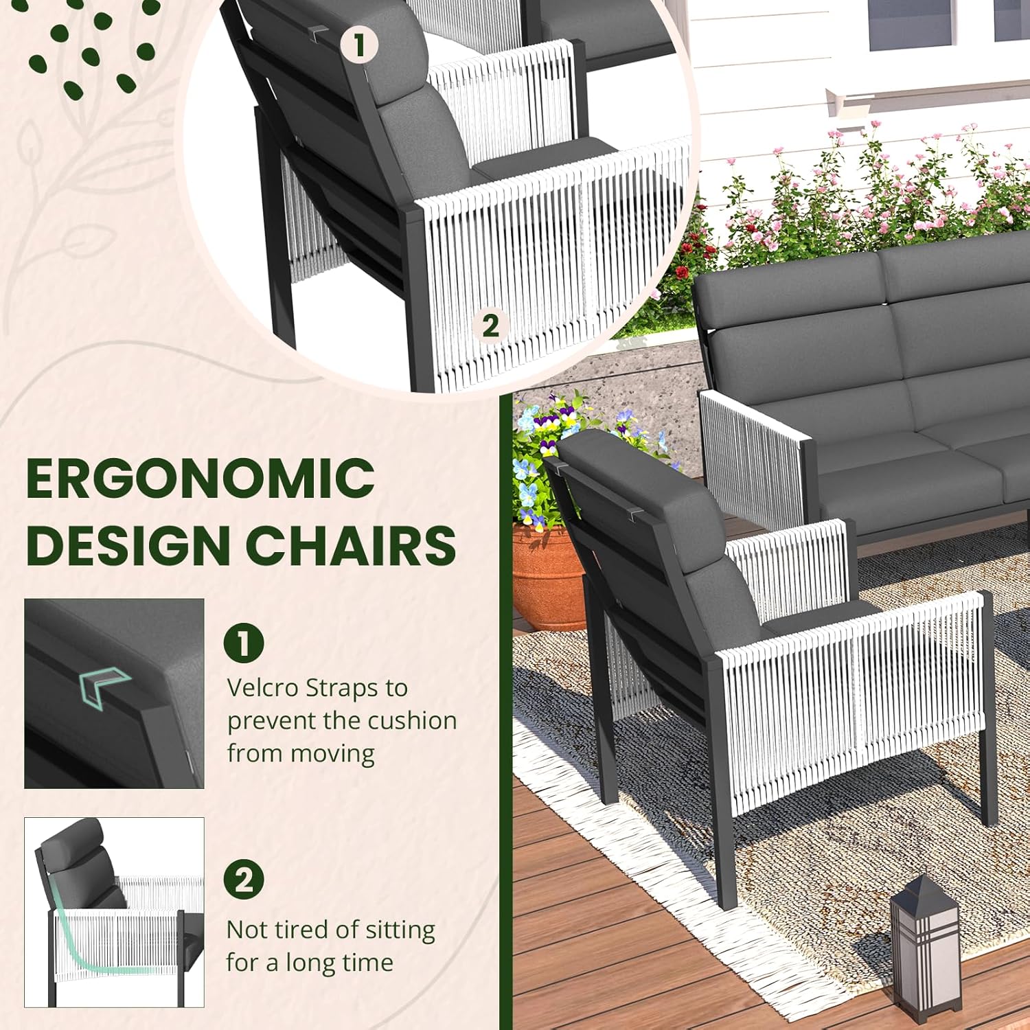 YODOLLA 4 Pieces Aluminum Patio Furniture Set with PE Rope Armrest, Dark Greybest