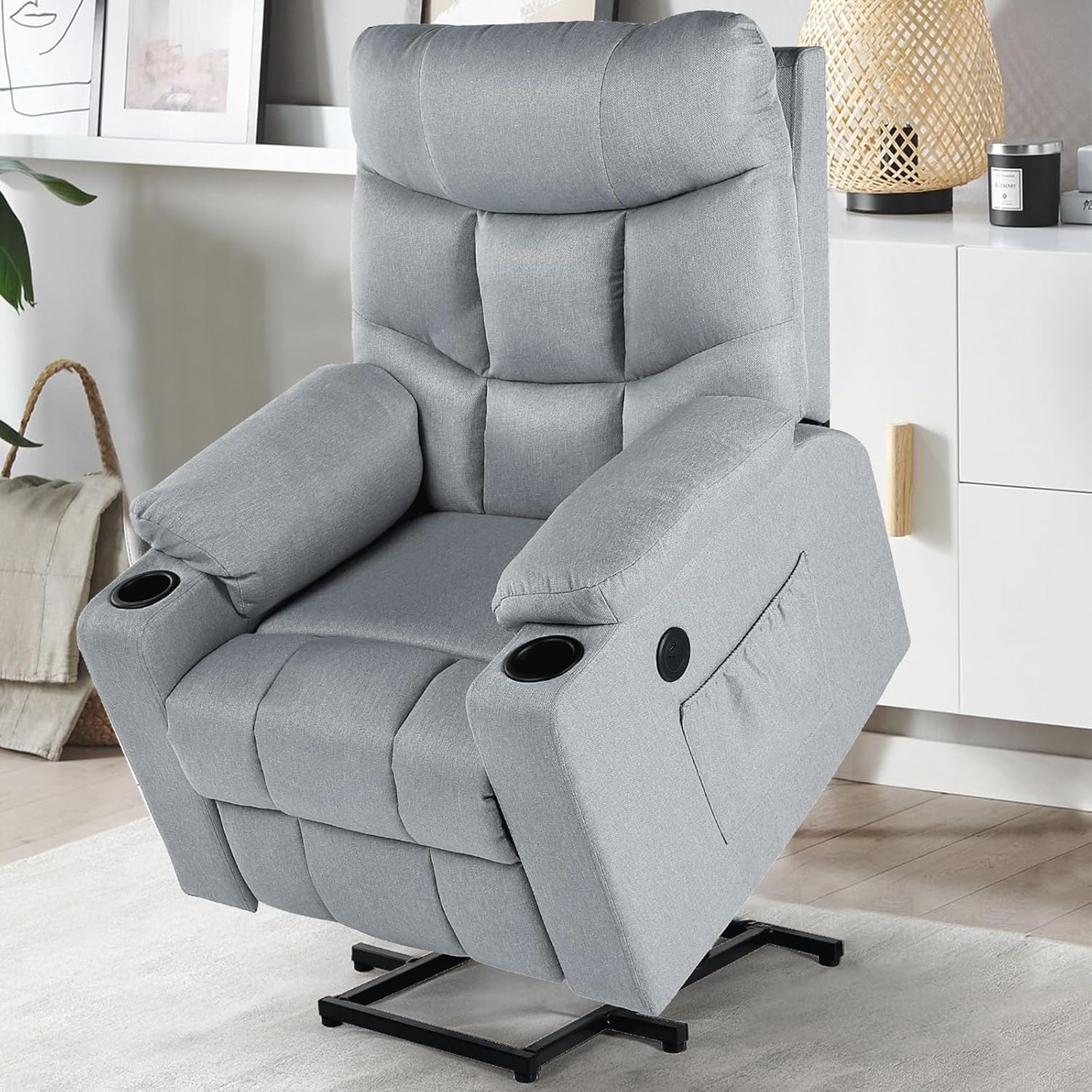 YODOLLA Massage Power Lift Recliner for Elderly, Linen Fabric, Greybest