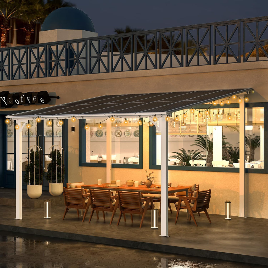 YODOLLA 12’ x 10’ Hard Top Lean to Gazebos Pergola, White