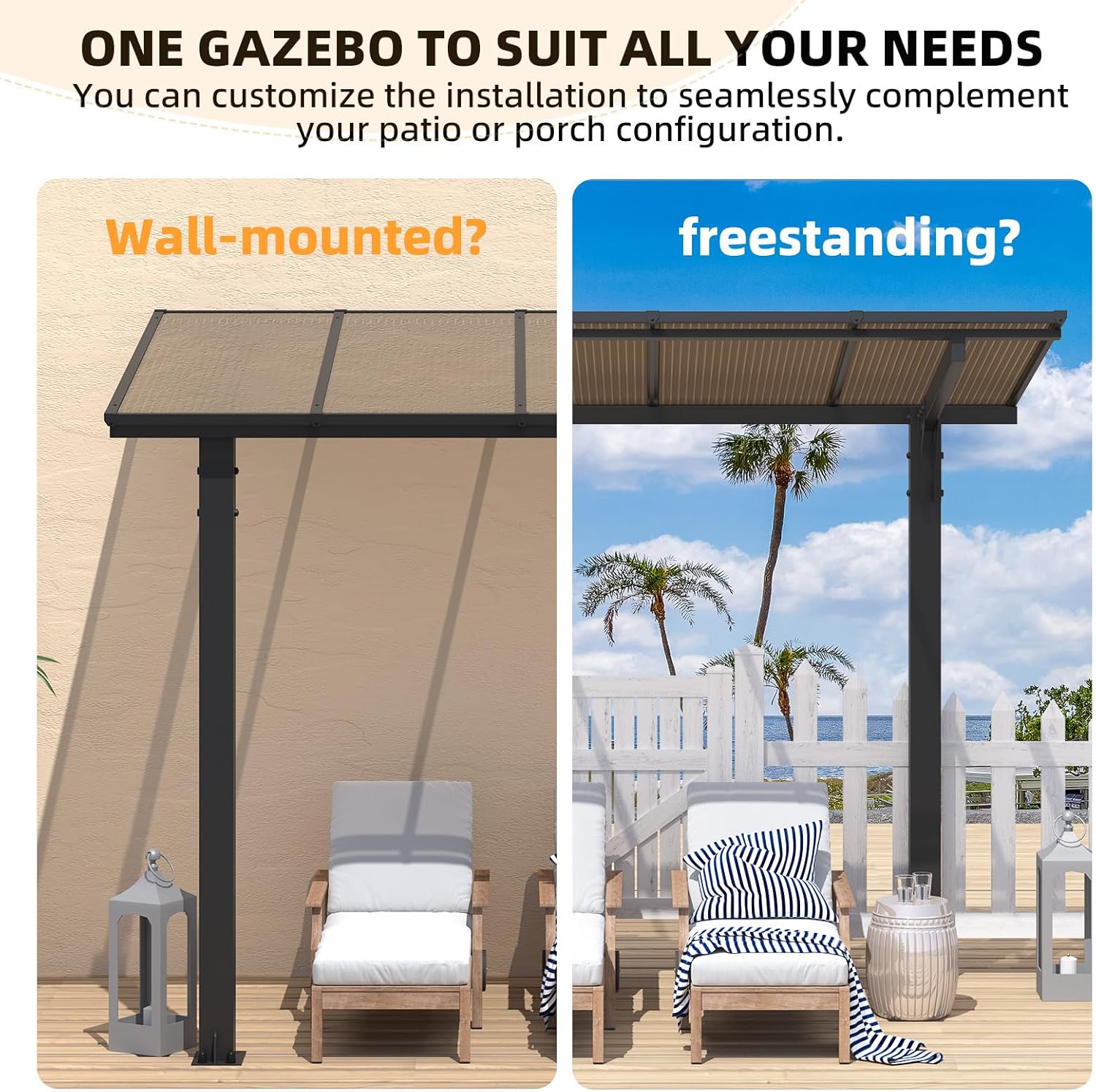 YODOLLA 8' x 5' Hardtop Pergola, Wall-Mounted Grill Gazebo & Carport for Patio, Deck & Outdoor Usebest