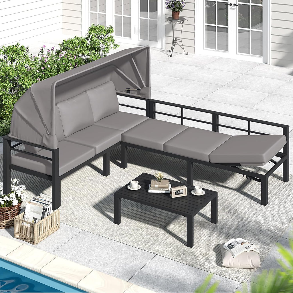 YODOLLA Patio Furniture Set with Retractable Canopy, Greybest
