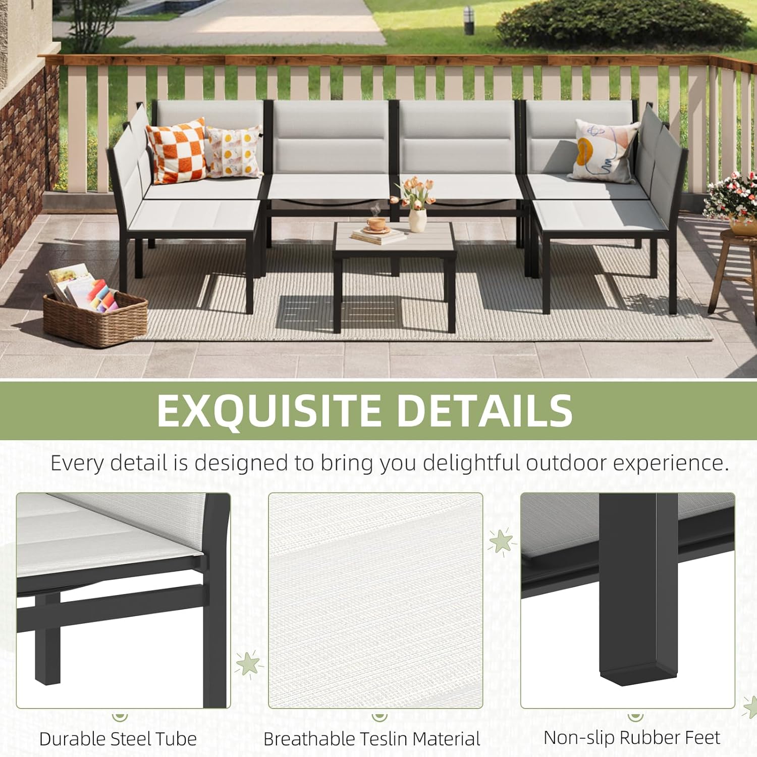 YODOLLA 7-Pc Sectional Patio Set Textilene Fabric, Off-Whitebest