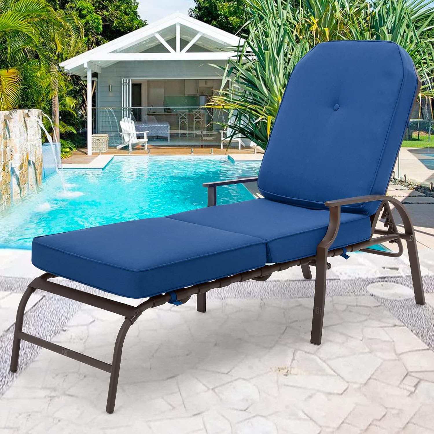YODOLLA Adjustable Outdoor Chaise Lounge, Blue