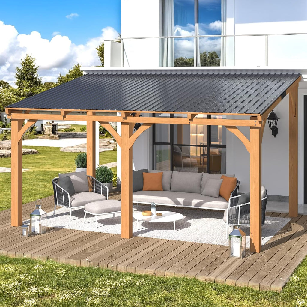 YODOLLA Outdoor Wooden Gazebo, Patio Lean to Hardtop Pergolas and Gazebos