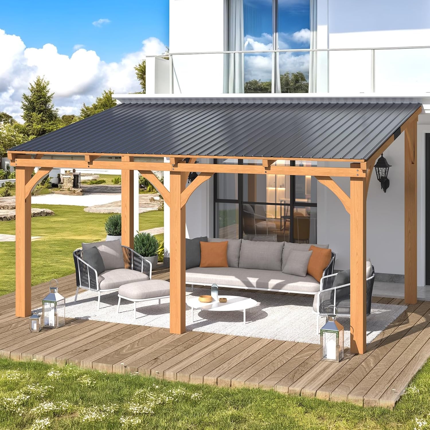 YODOLLA Outdoor Wooden Gazebo, Patio Lean to Hardtop Pergolas and Gazebos
