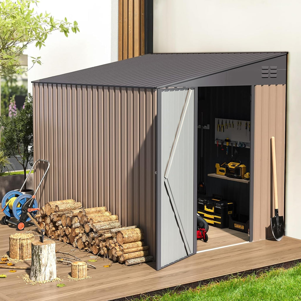 YODOLLA Outdoor 6' x 8' Metal Wall Side Lean to Storage Shed, Gray