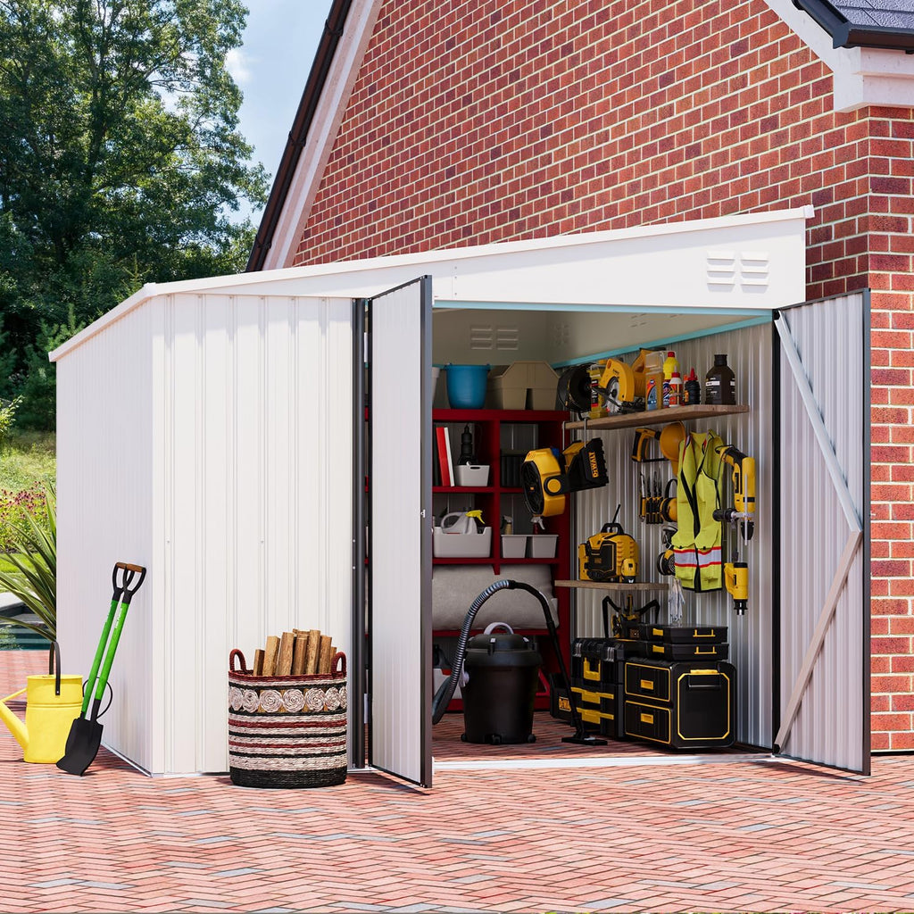 YODOLLA 8x10 Lean-to Shed, Outdoor Storage Shed, White