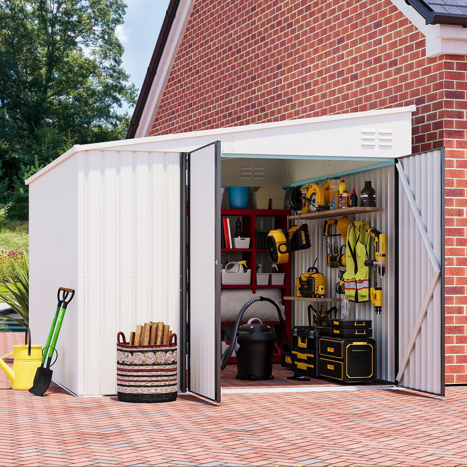 YODOLLA 8x10 Lean-to Shed, Outdoor Storage Shed, White