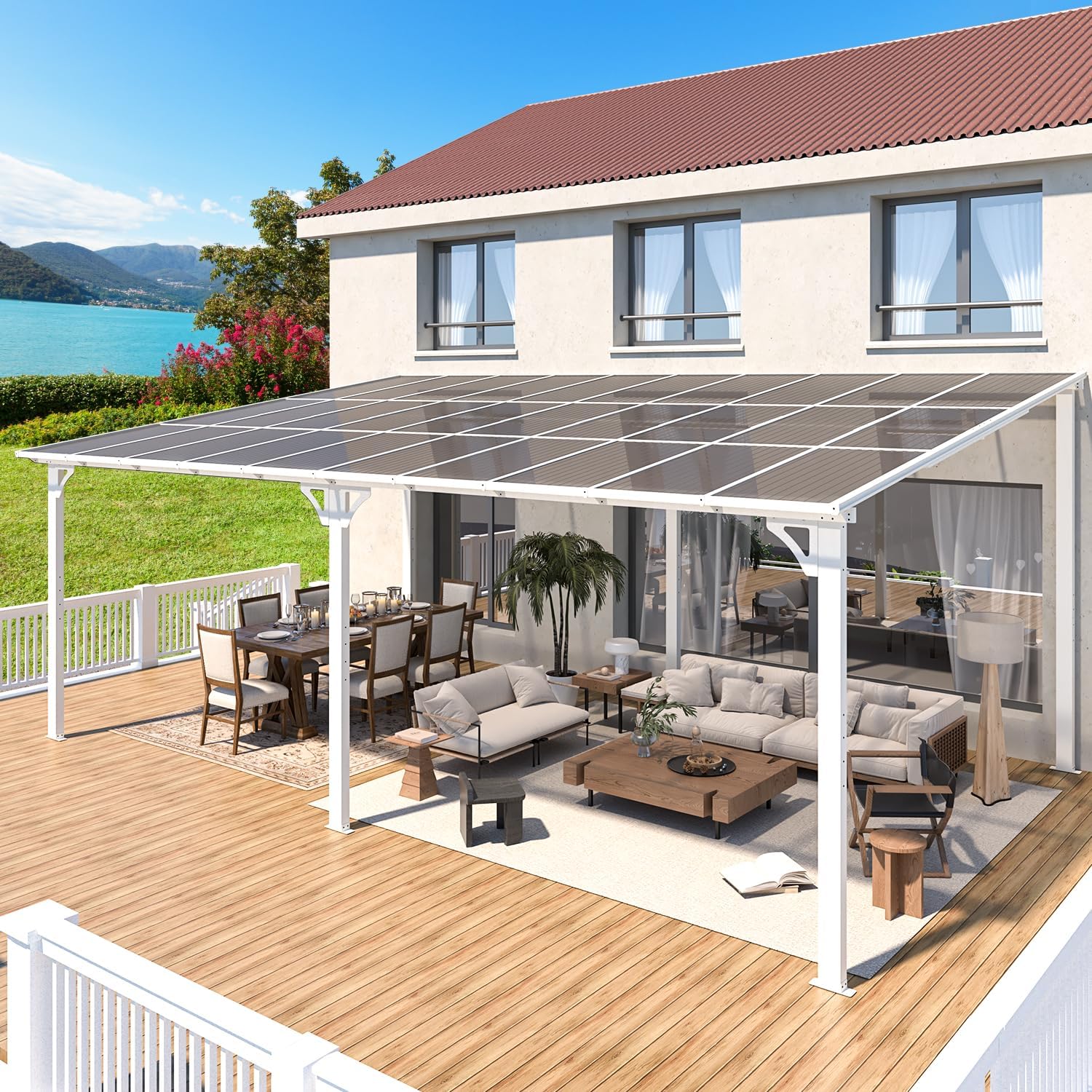 YODOLLA 20'x12' Wall Mounted Gazebos Pergola, White