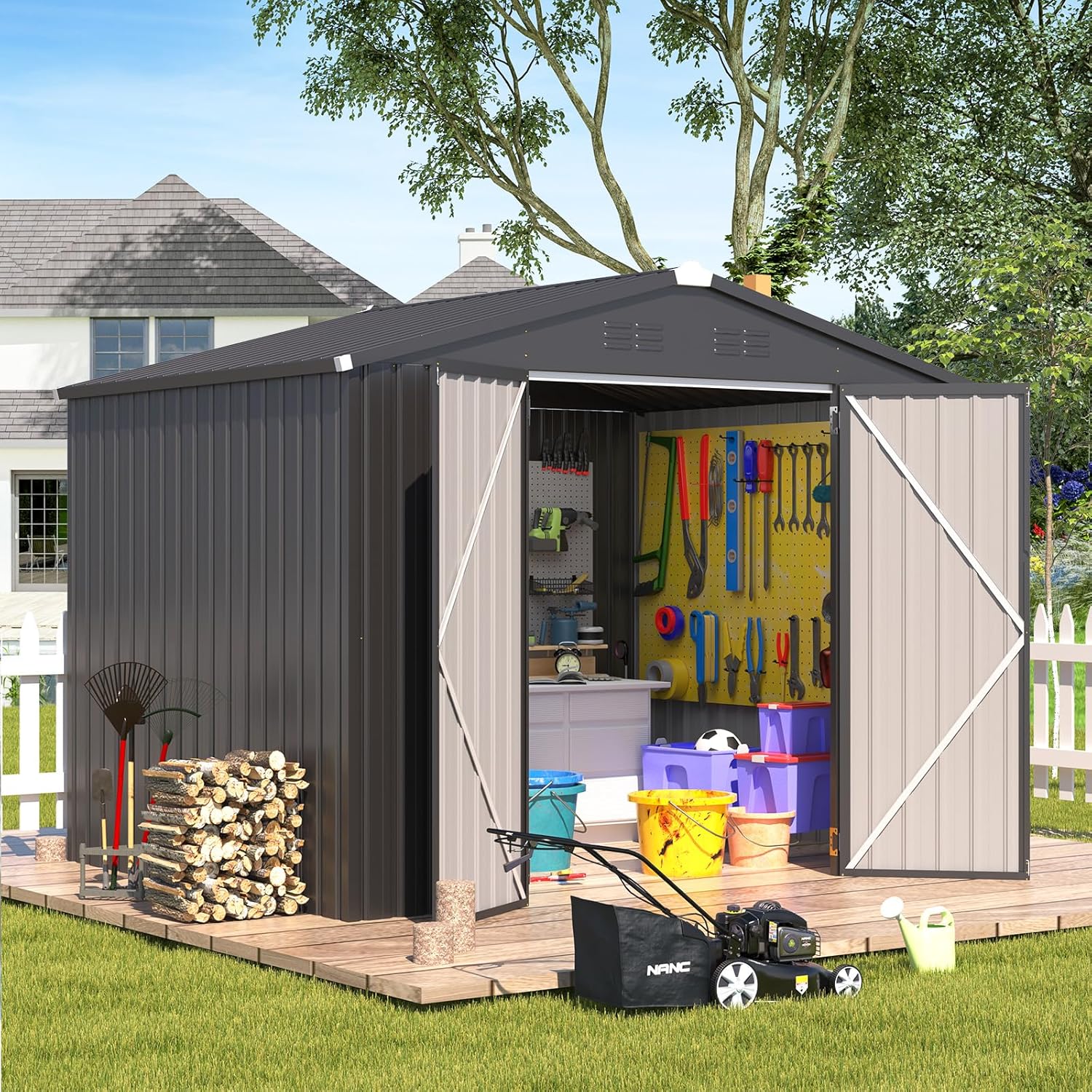 YODOLLA Shed 8' x 6' Metal Storage Shed for Ourdoor, Drak Grey
