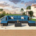 YODOLLA 7 Piece Outdoor Patio Furniture Set, Black & Blue