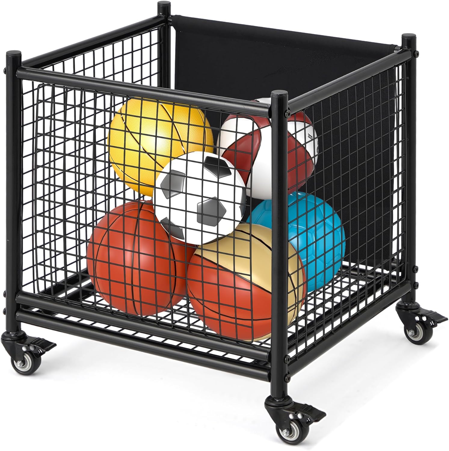 YODOLLA Ball Cart Storage, Rolling Basketball Bin with Wheels