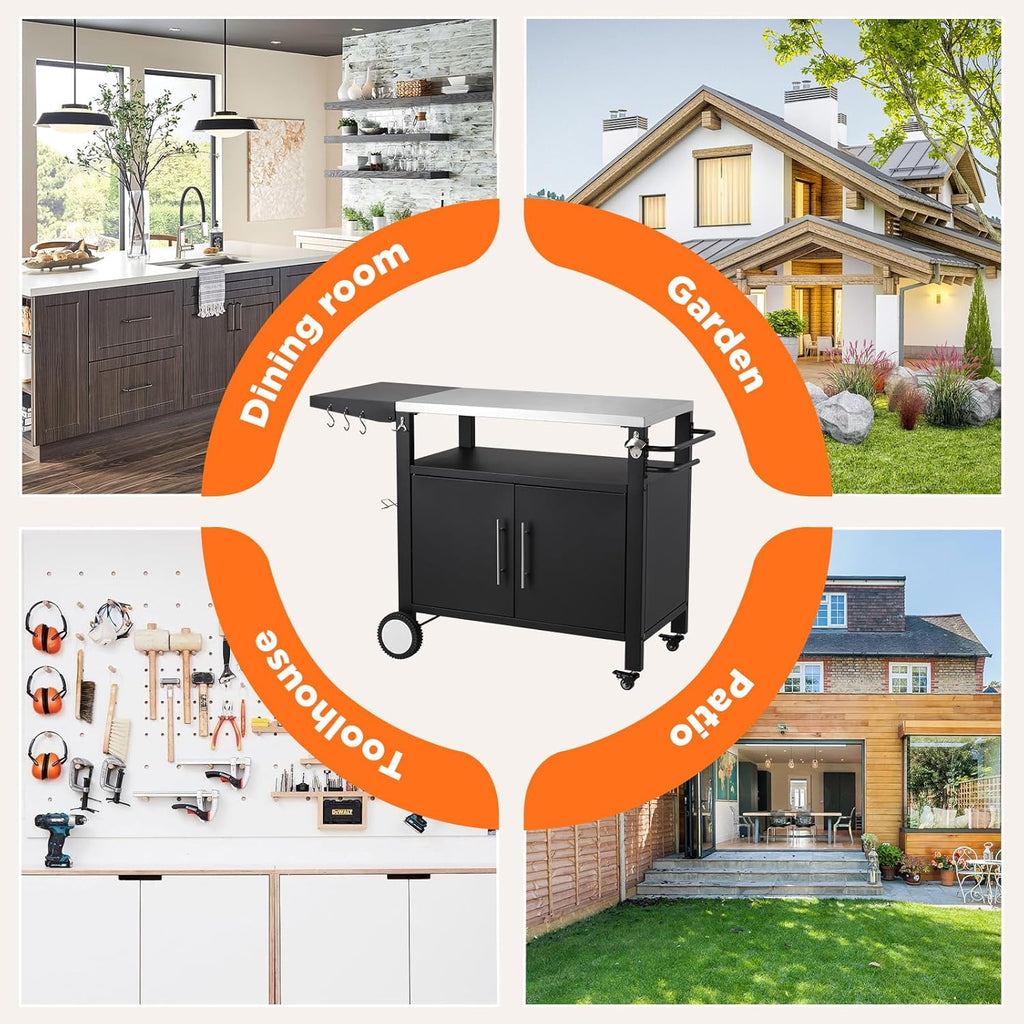 YODOLLA Outdoor Grill Table with Storage Cabinet, Rolling Bar Grill Cart 50’’×20’’×32.2’’