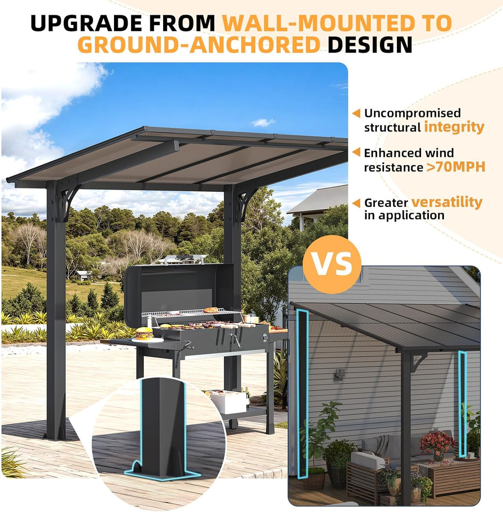YODOLLA 8' x 5' Hardtop Pergola, Wall-Mounted Grill Gazebo & Carport for Patio, Deck & Outdoor Usebest