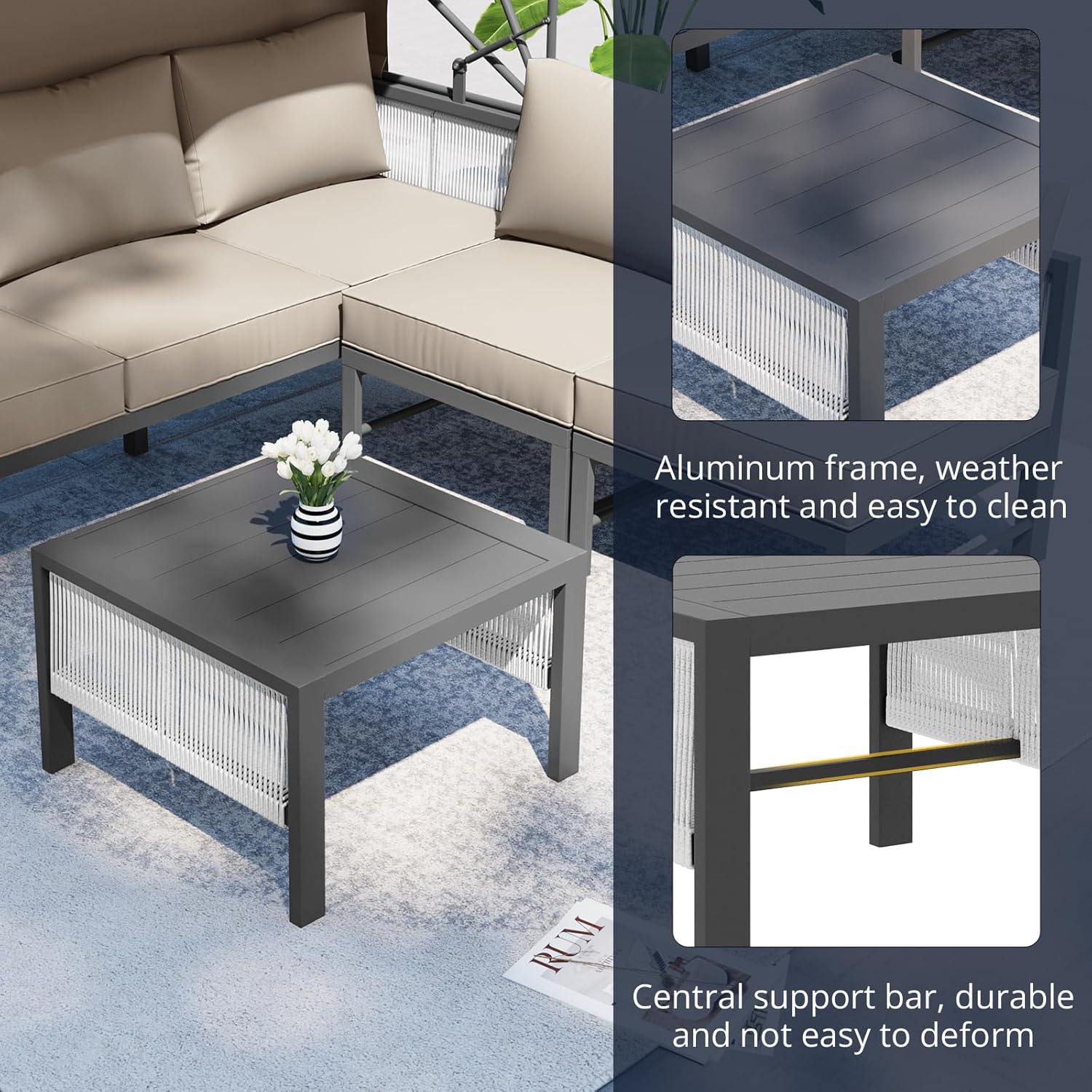 YODOLLA 4 Pieces Aluminum Patio Furniture Set, Retractable Canopy, Beige