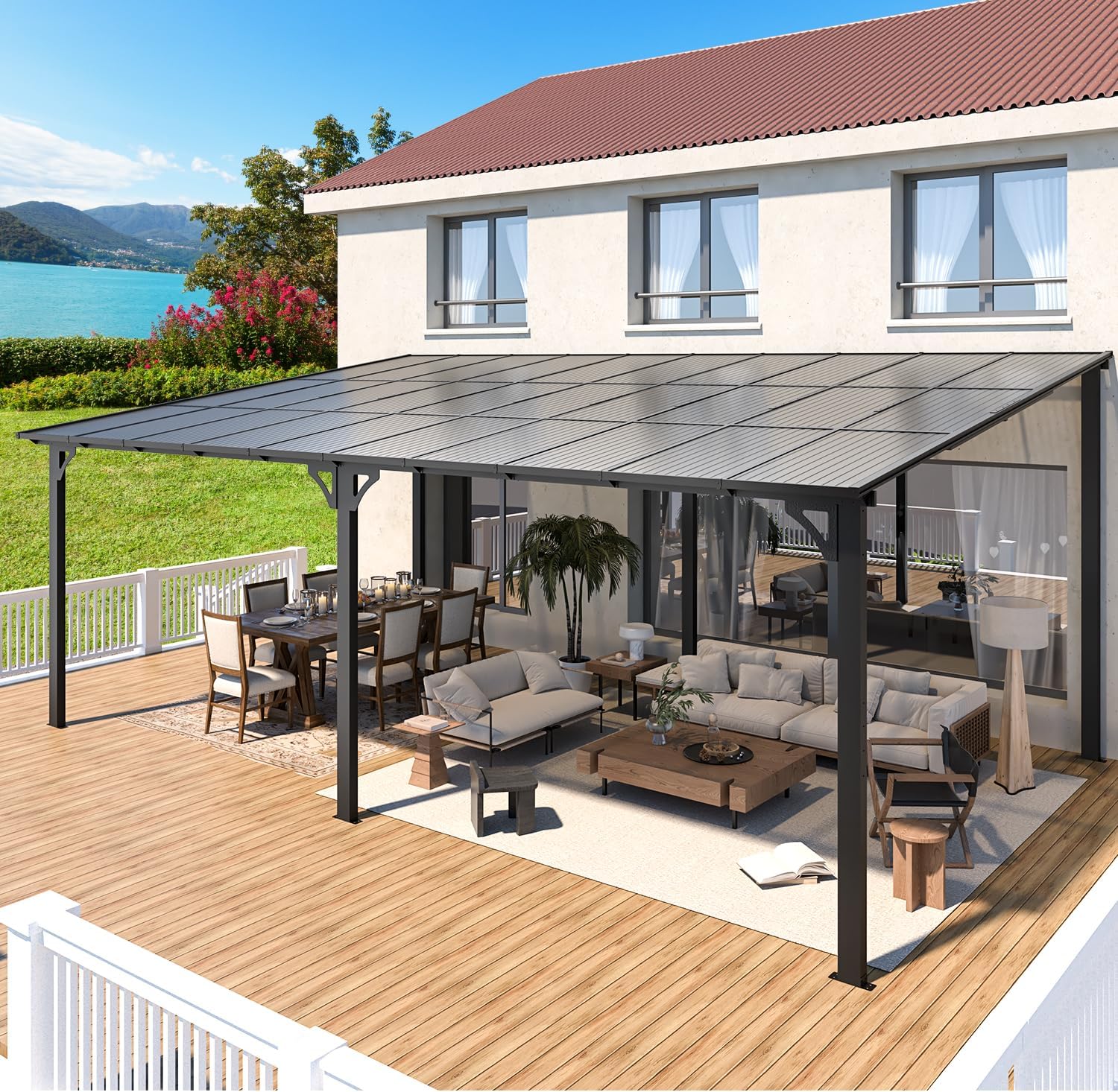 YODOLLA 20' x 12' Gazebo for Patio, Large Wall-Mounted Hard Top Lean-to Gazebo Pergola with Roof 12' x 20' on Clearance, Heavy Duty Patio Awnings for Decks, Backyard