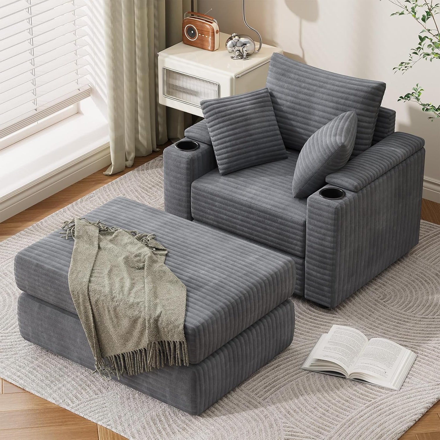 YODOLLA Chaise Lounge Chair Indoor, Oversized Sleeper Chair with Ottoman, Comfy Reading Sofa Armchairbest