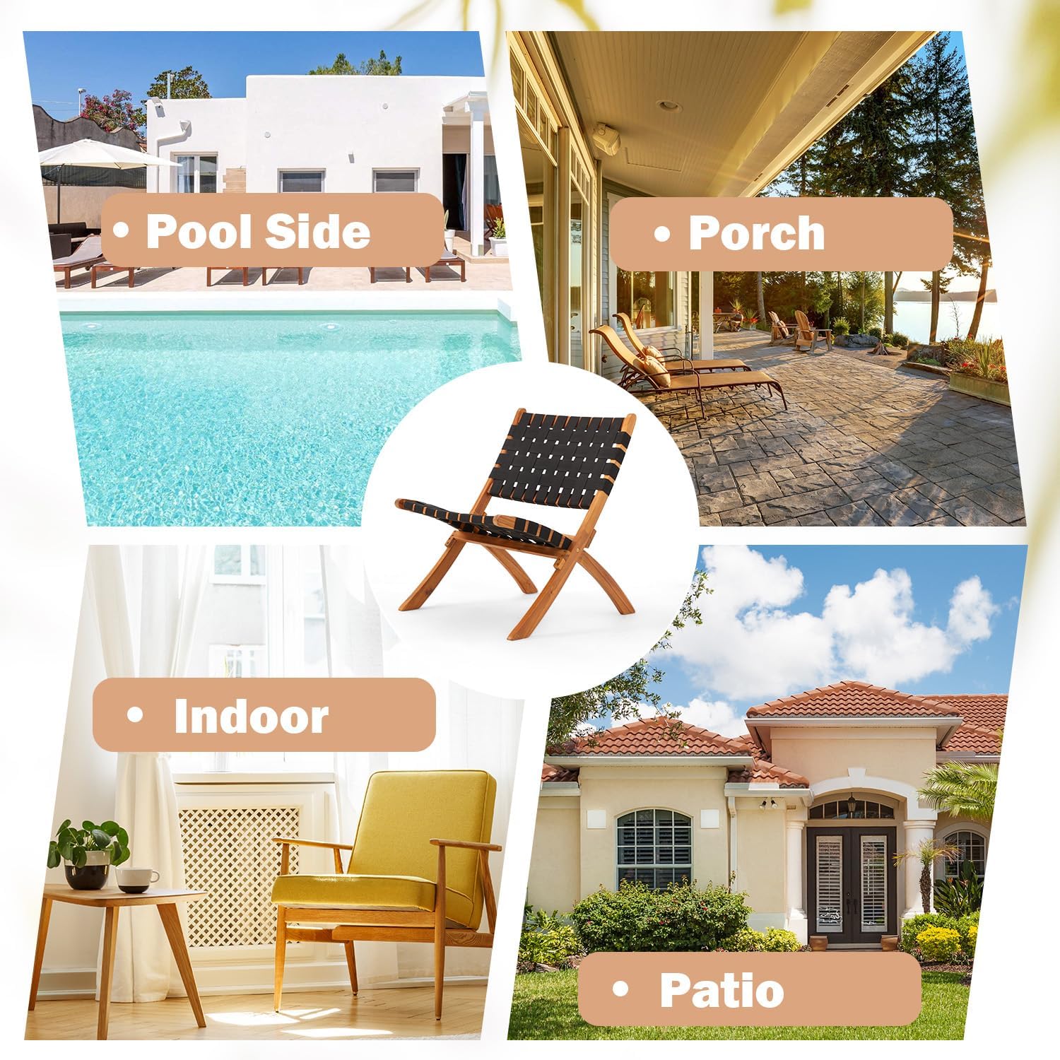 YODOLLA 3 Piece Patio Furniture Set, Acacia Wood Bistro Set with Coffee Table & Folding Chairs