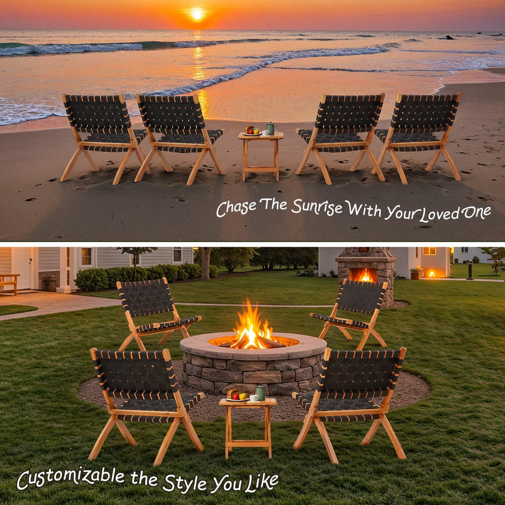YODOLLA 3 Piece Patio Furniture Set, Acacia Wood Bistro Set with Coffee Table & Folding Chairs