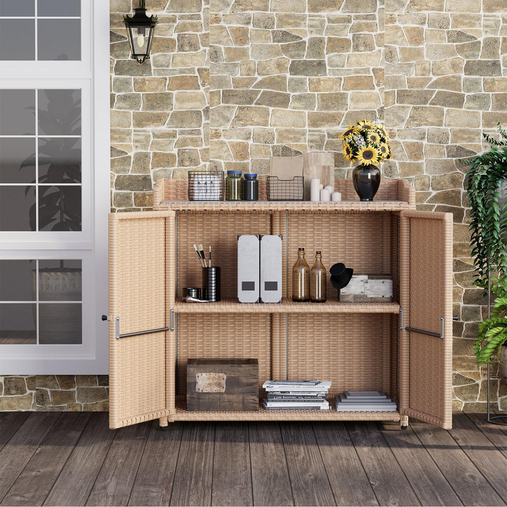 YODOLLA Outdoor Rattan Storage Cabinet, Waterproof, Beigebest