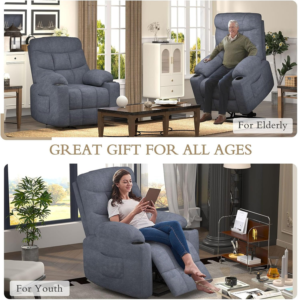 YODOLLA Massage Power Lift Recliner for Elderly, Linen Fabric, Blue Greybest