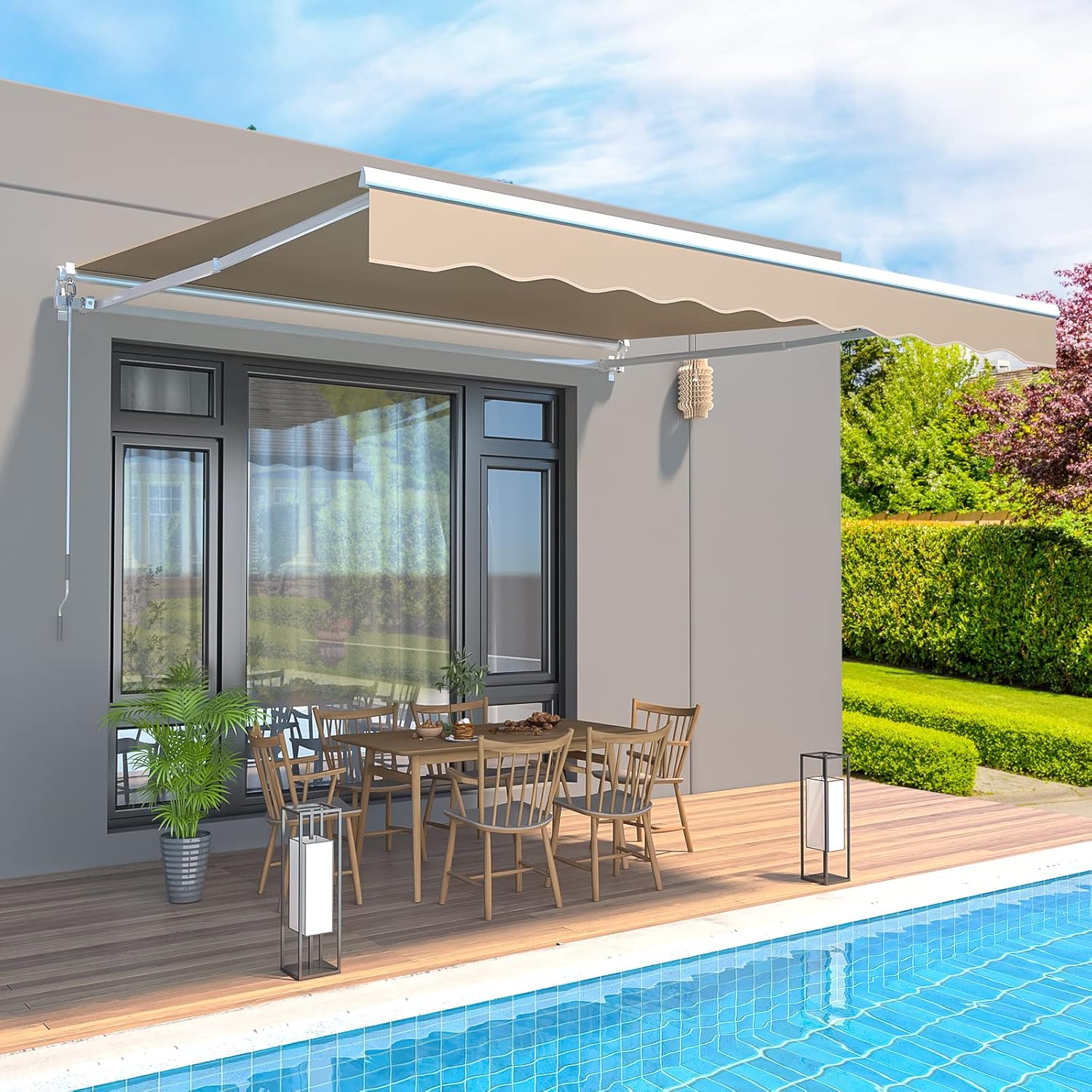 YODOLLA 14'×10' Manual Retractable Awning Sun Shade Patio