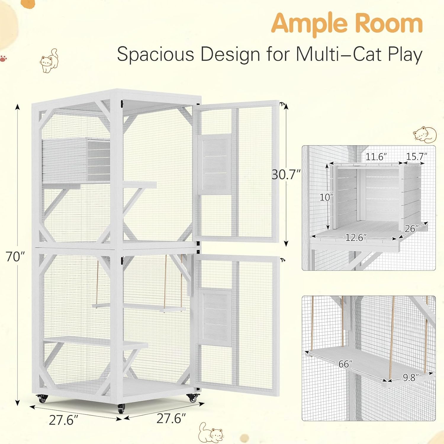 YODOLLA Outdoor Catio Enclosure with Hammock, Safe Play Space for Cats, White