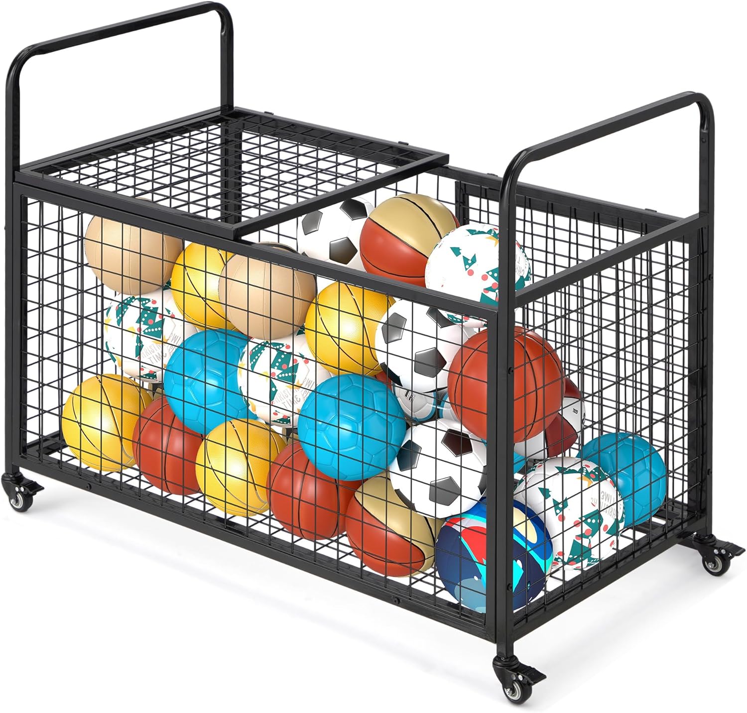 YODOLLA Ball Cart Storage, Rolling Basketball Bin with Wheels