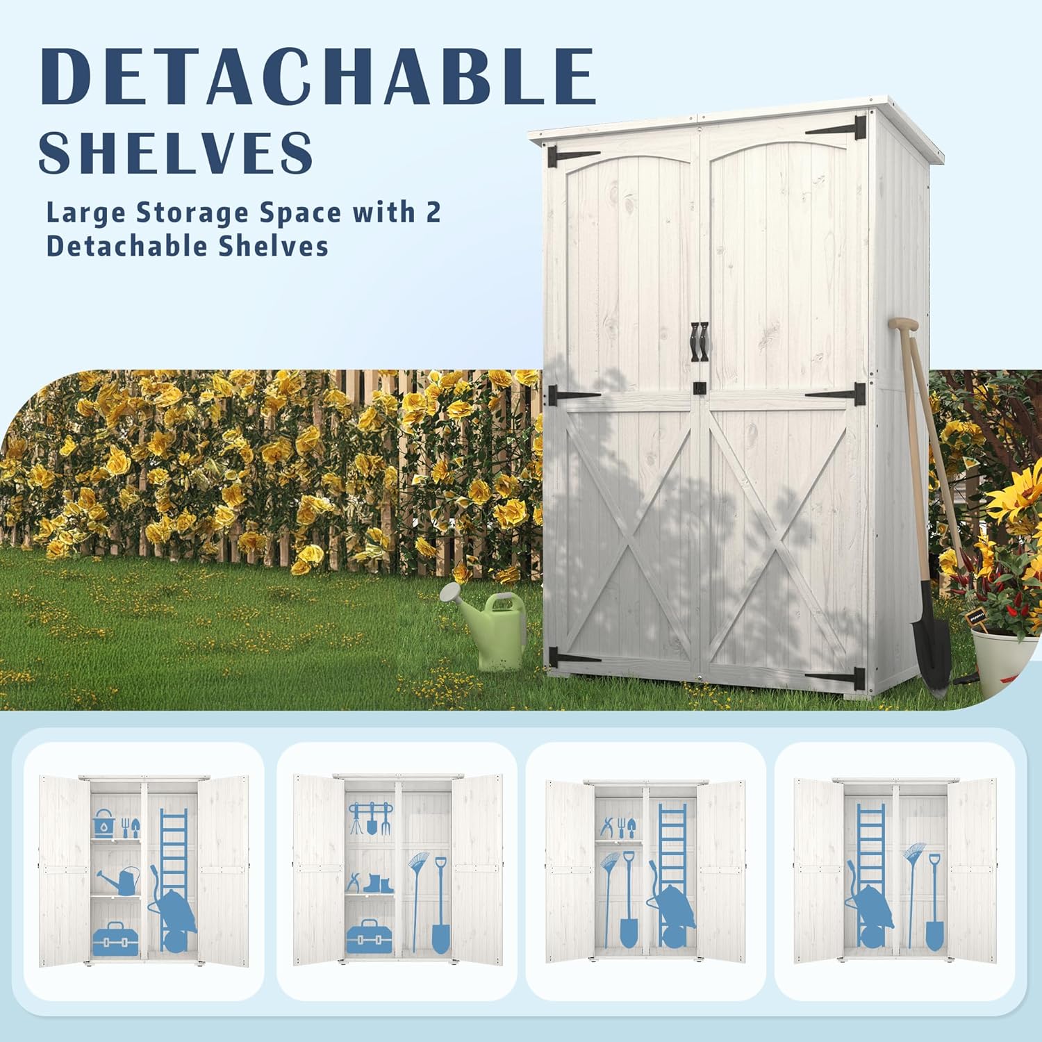 YODOLLA Outdoor Storage Shed with Waterproof Roof, Gray&White