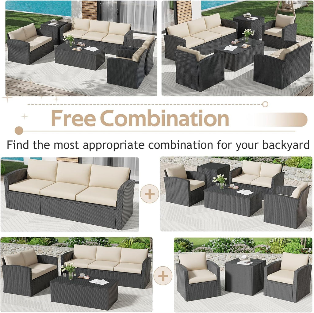 YODOLLA 7 PCS Outdoor Patio Furniture Sets with 2 Storage Boxes, Black & Beigebest