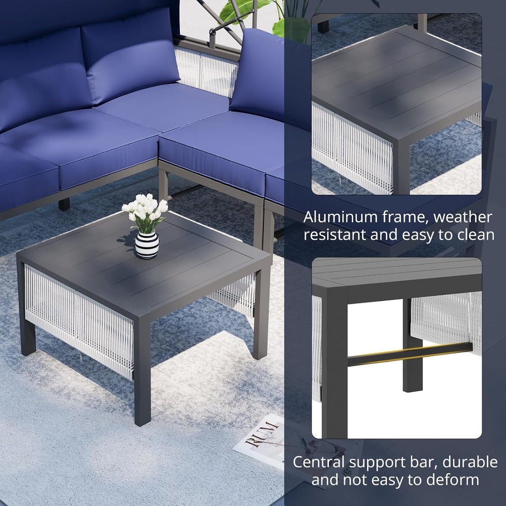 YODOLLA 4 Pieces Aluminum Patio Furniture Set, Retractable Canopy, Dark Blue