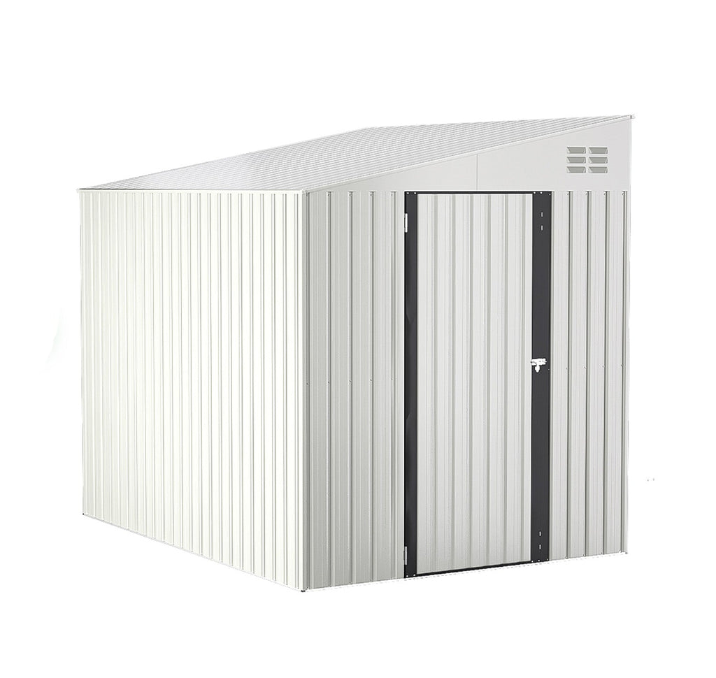 YODOLLA Outdoor 6' x 8' Metal Wall Side Lean to Storage Shed, White
