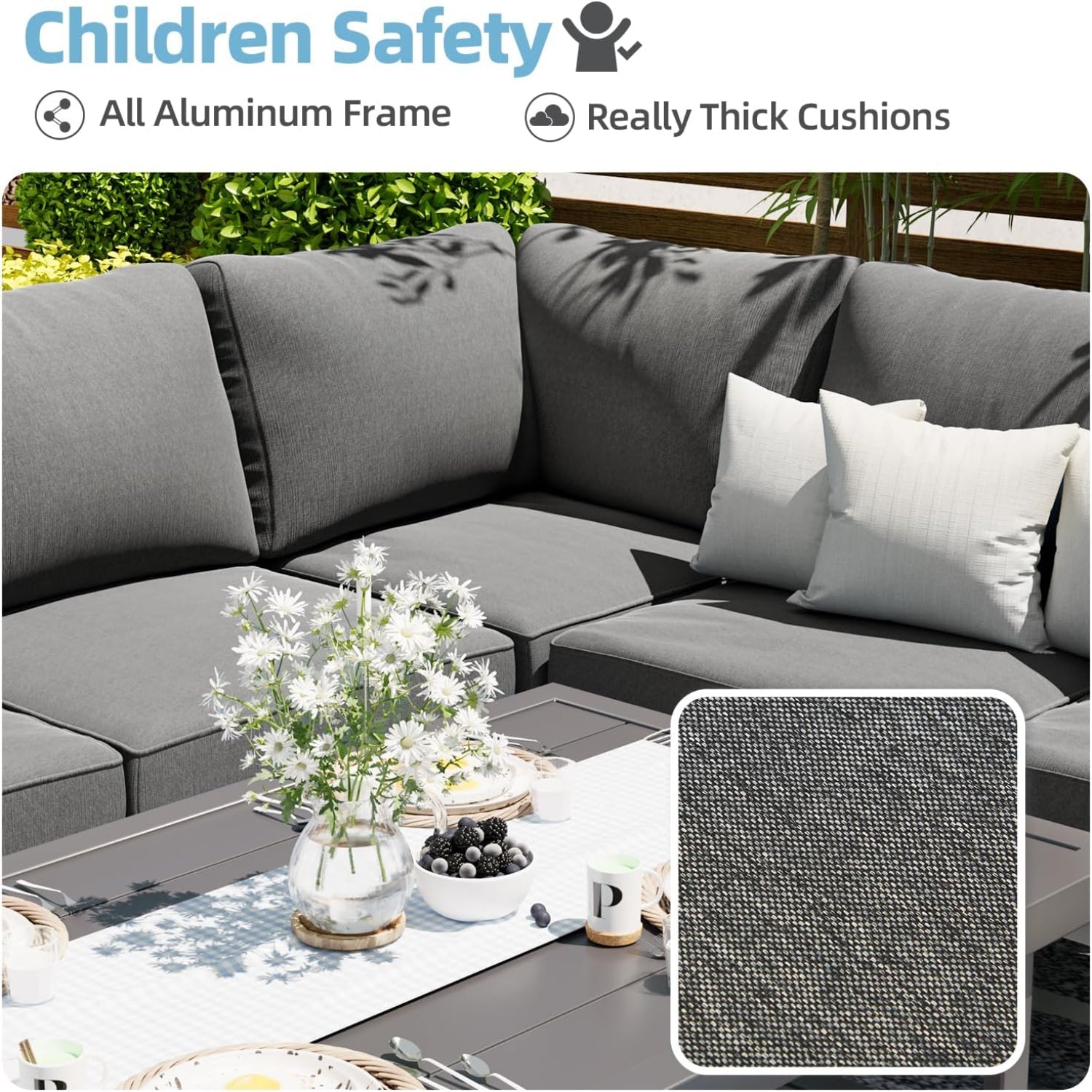 YODOLLA Outdoor Conversation Table and Chair Sets for Lawn Furniture Set, Dark Grey