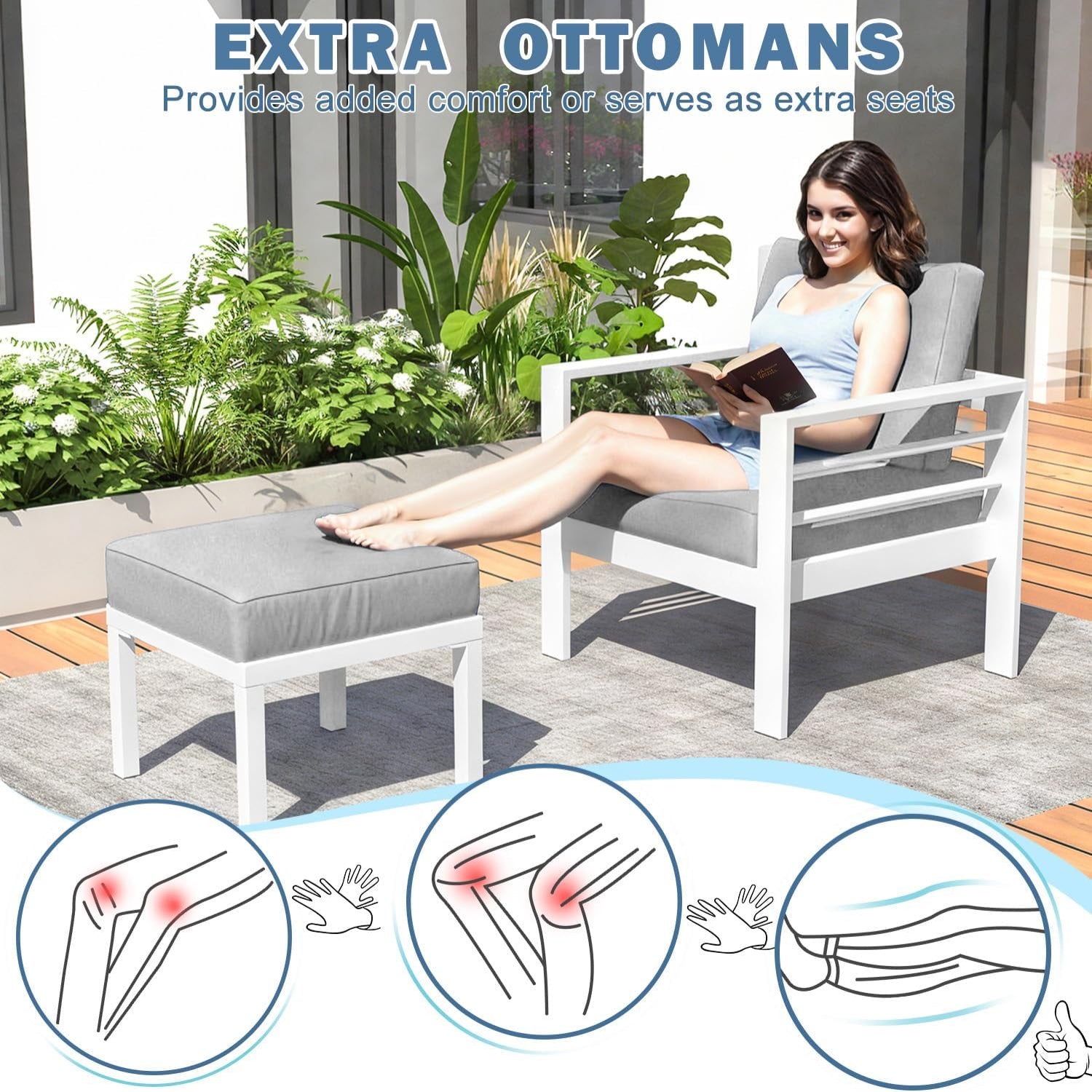 YODOLLA 7-Piece Patio Set, Light Gray Cushions