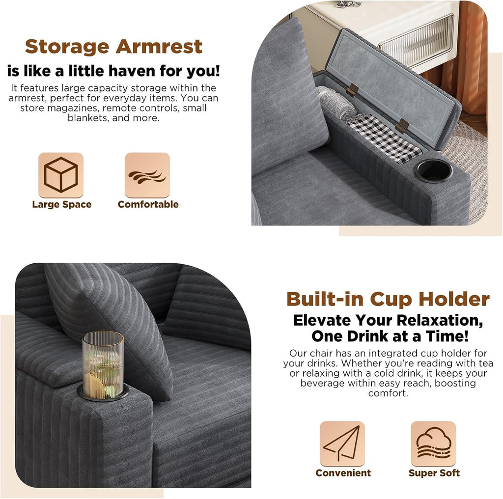 YODOLLA Chaise Lounge Chair Indoor, Oversized Sleeper Chair with Ottoman, Comfy Reading Sofa Armchairbest