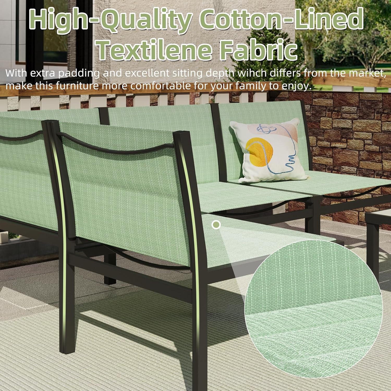 YODOLLA 7-Pc Sectional Patio Set Textilene Fabric, Greenbest